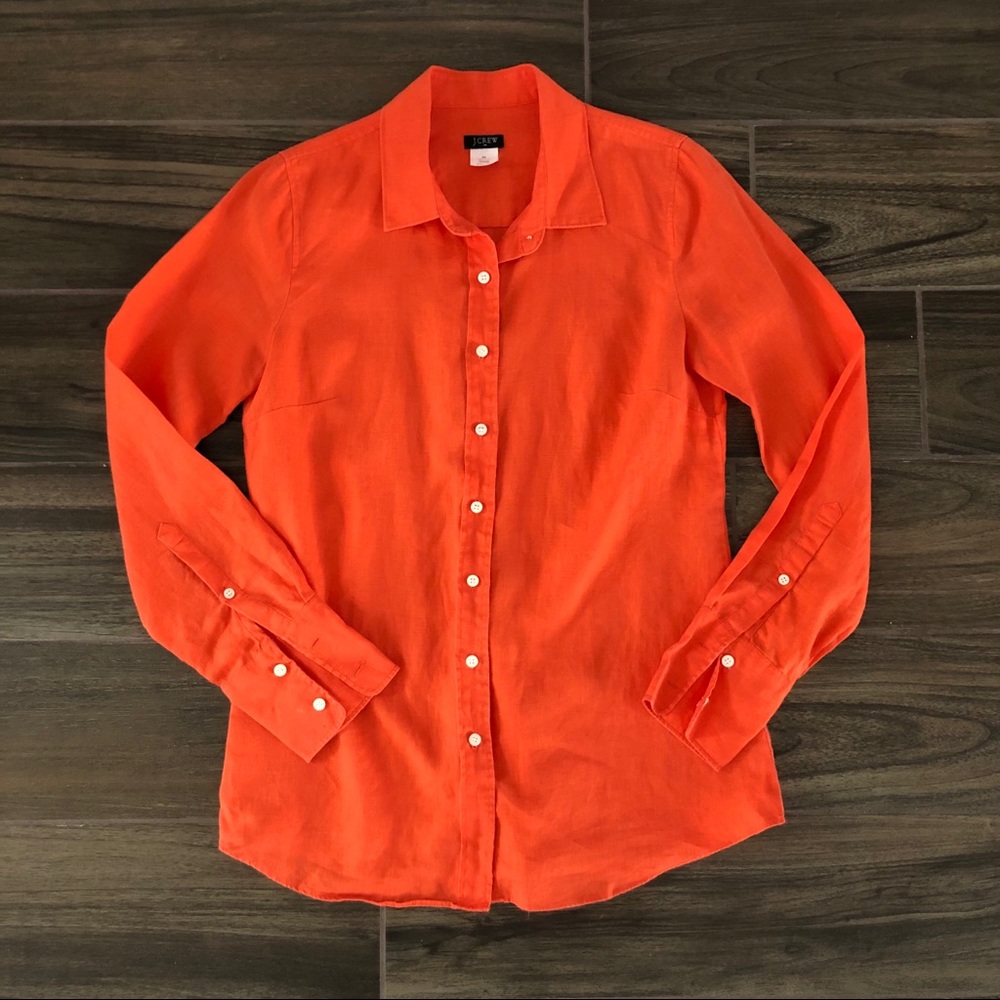 J. CREW Women's Linen Orange Button Front Top XS